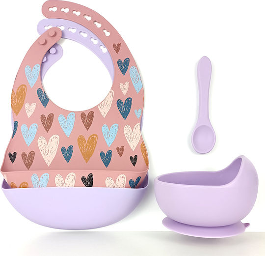 Queen Mother Queen Mother Baby & Kids Feeding Set Heart Shapes Silicone with Anti-Slip Base Pink 4 Pieces