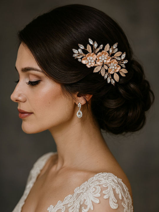 Bridal Hair Accessory Clip Pink Gold Crystal Details Esther