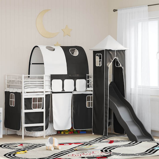 Kids Bed Loft Single with Sliding Bed White for Mattress 74.5x190cm