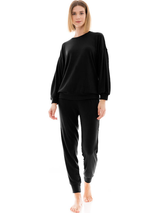 Pink Label Χειμερινό Γυναικείο Σετ Πιτζάμας Black