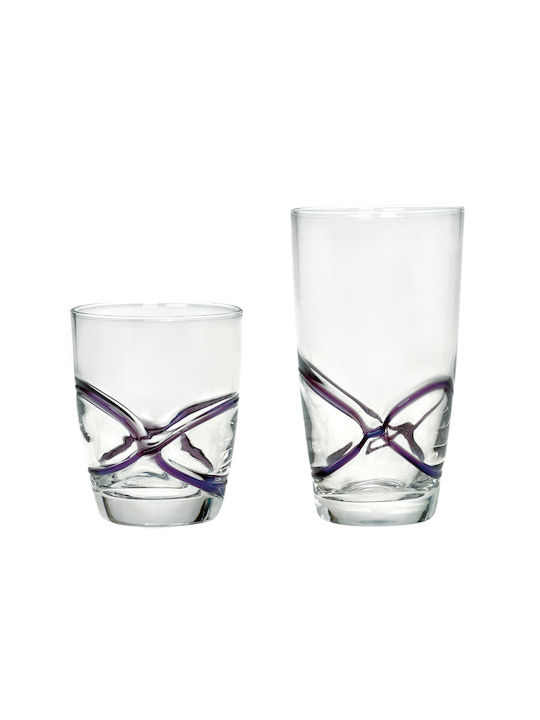Cryspo Trio Set Gläser Wasser aus Glas in Lila Farbe 455ml 6Stück