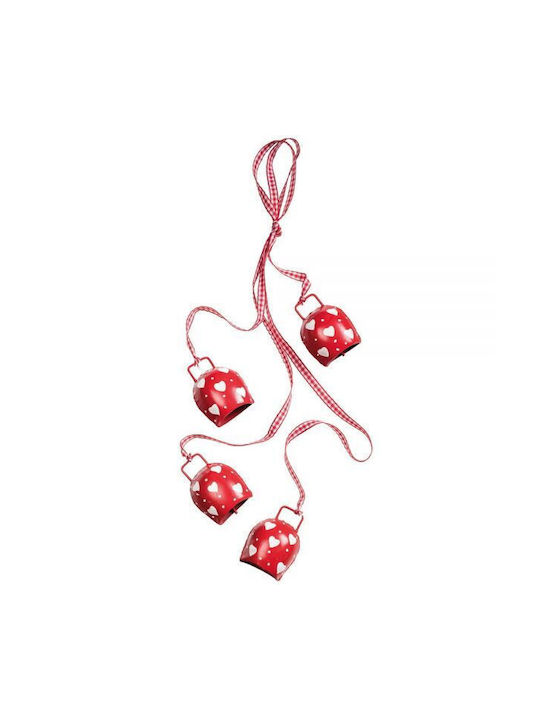 Glocken Set/4 Rote Weiße Herzen 10cm