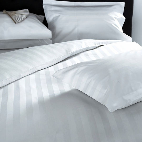 Sheet 180x290cm 100% Cotton 300tc Stripe 2cm Cotton Superb Line Set 6 Pieces Fabric 100% Cotton White Oem 5201847003116