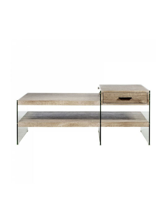 Rectangular Central Coffee Table Zlis Glass with Drawers Gray M110xW60xH45cm