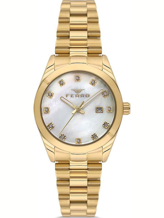 Ferro Men's Watch Battery with Gold Metal Bracelet