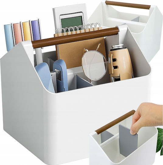 Desk Organizer Zola 4 Compartments Wooden Handle Plastic 18 X 16.5 X 16.5 Cm White