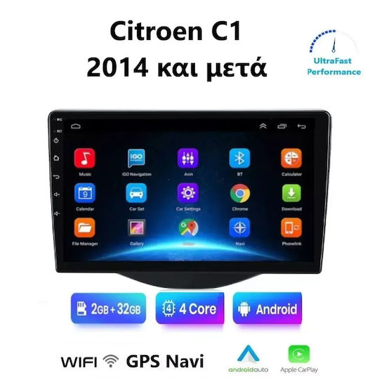 Auto-Audiosystem für Citroen C1 2014 (Bluetooth/USB/WiFi/GPS/Apple-Carplay/Android-Auto) mit Touchscreen 9"