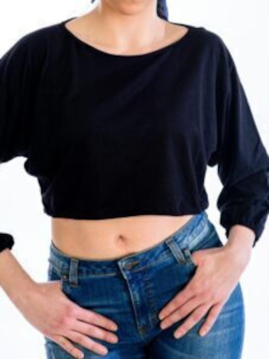 Women's Crop Top Cotton Long Sleeve Black