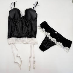 Sexy Dessous-Sets Damen Spitzen-Corsage Strümpfe Brazil Schwarz
