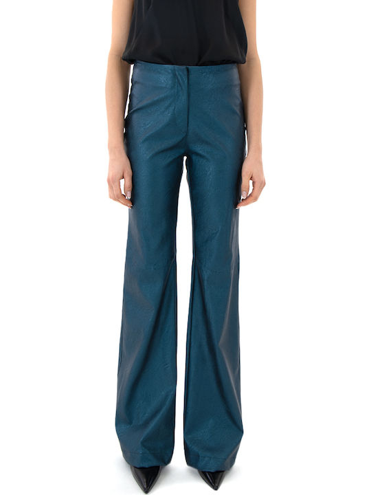 Women's Fabric Trousers Flared Blue (petrol)