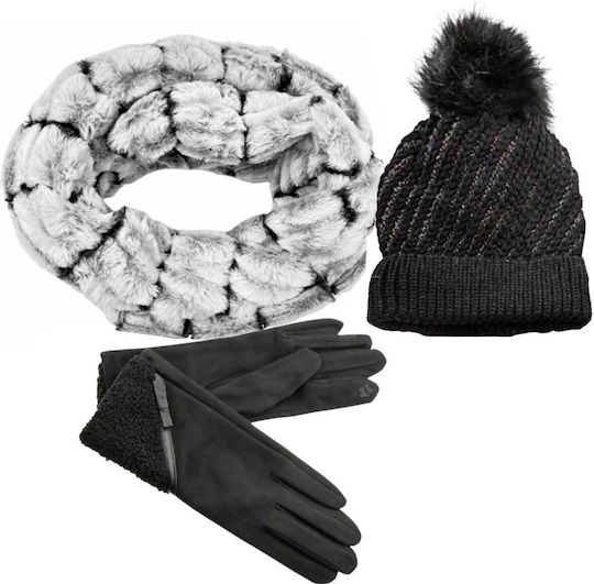 Feminin Set cu Căciulă Tricotat în culoarea Negru