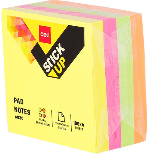 Deli Cube Sticky 76x76mm 4x100 Sheets Stick Up Neon Assorted 6 Pieces Product Sold Individually Single Pieces