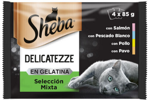 Sheba 4 Beutel Nassfutter Huhn Türkei Thunfisch Weiß Fisch Gelee 4x85g