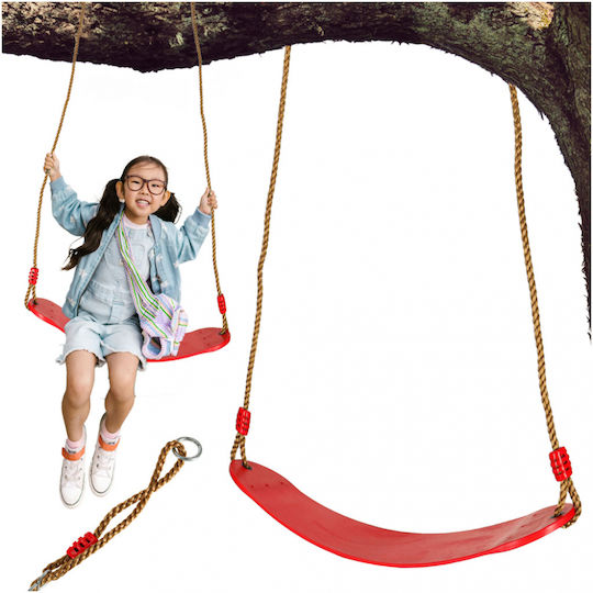 ikonka Hanging Plastic Kids Swing 106x106x106cm for 6+ Years Red