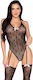 Leg Avenue Heart Body Cu Dresuri Atașate Os Negru