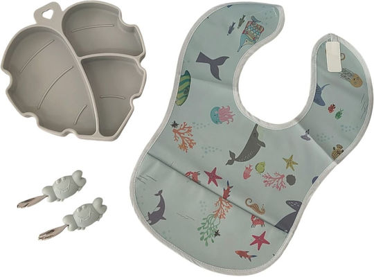 Queen Mother Queen Mother Baby & Kids Feeding Set Silicone Leaf Gray 4 Pieces