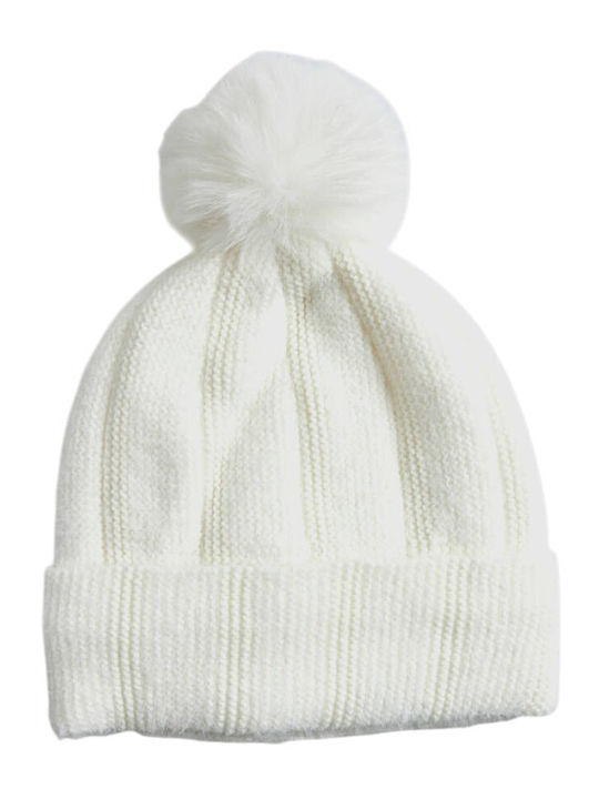 Beanie Γυναικείος Σκούφος Πλεκτός σε Εκρού χρώμα