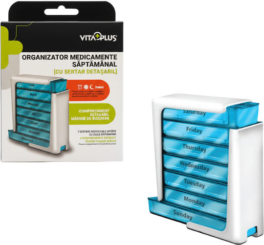 Vitaplus Weekly Medicine Organizer 7 Detachable Drawers Compact Portable Design
