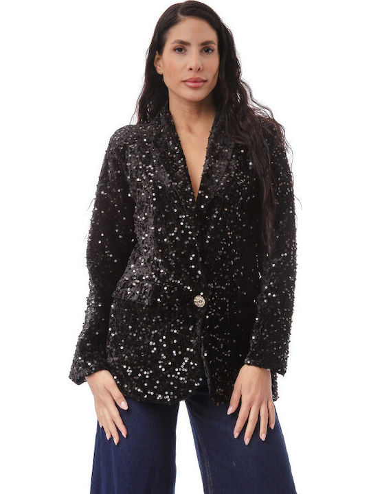 Silia D Women's Velvet Blazer Black with Sequins