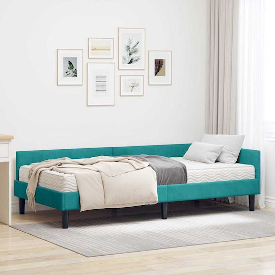 Single Wooden Bed Turquoise with Slats and Mattress 100x200cm