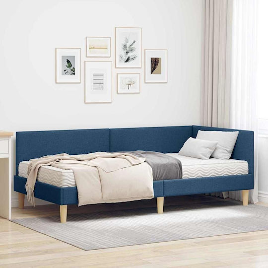 Bett Einzelbett Mit Stoff bezogen Blue mit Latten & Matratze 94x200cm