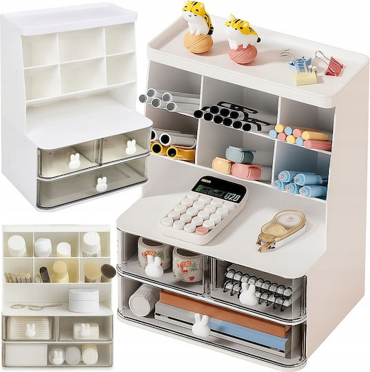 Organizator de Birou Zola 3 Sertare 7 Compartimente Plastic 22.5 X 17 X 30 Cm Alb