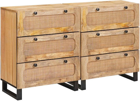 Metallic Chest of Drawers of Solid Wood with 6 Drawers Coffee 60x33x75cm