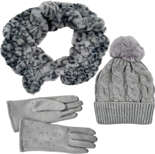 Set with Beanie Knitted in Gray color