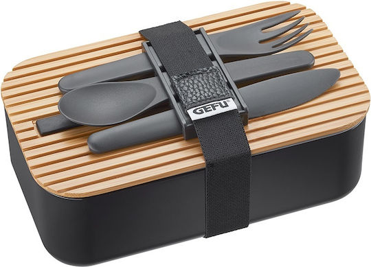 Gefu Set Of Black Plastic Lunch Boxes With Compartments 19.5x12cm 3 Pieces