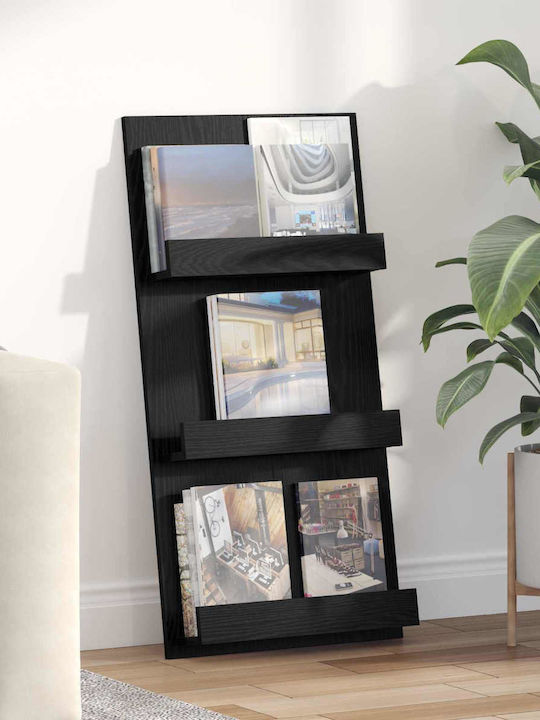 vidaXL PU Magazine Rack Black 51x11x102cm