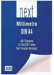 Next Next Notizblock A4 40 Blätter Millimeterpa...