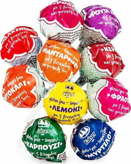 Kaiser 1889 Lollipop Lolli Pops with Flavor Βιταμίνες και Φυτικές Ίνες No Added Sugar 1pcs 10gr