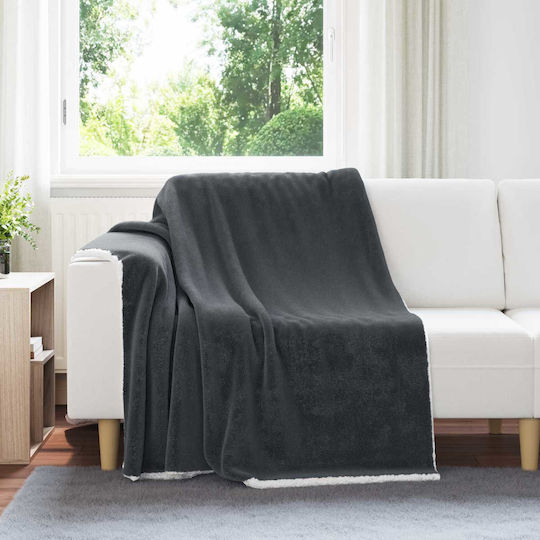 vidaXL Κουβέρτα Fleece Μονή 150x200εκ. Σκούρο Γκρι
