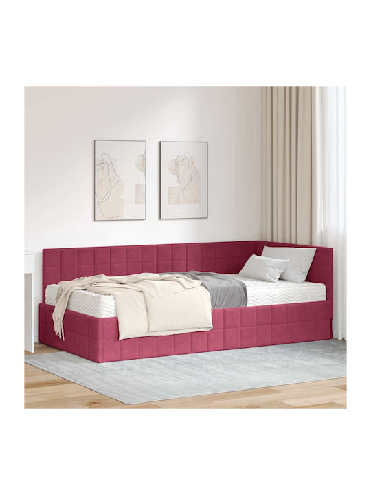Single Upholstered Bed with Velvet Green Velvet...