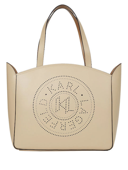 K Circle Δερμάτινη Γυναικεία Τσάντα Tote Χειρός Μπεζ