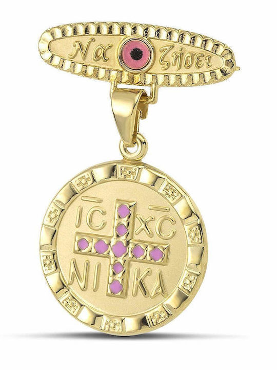 Themelidis Jewels Kinder Sicherheitsnadel aus Gold 9K mit Kreuz für Mädchen