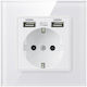 Priză Crystal Tsu1 Simplă 2 X Usb 2.1a Culoare Alb Înghețat Sticlă Temperată 16a