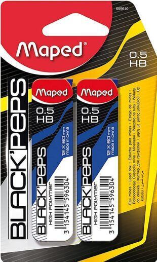 Maped Black Peps Mechanical Pencil Lead Refill 0.5 HB 2 Pack Mechanical Pencil Leads 24 Pieces 559610
