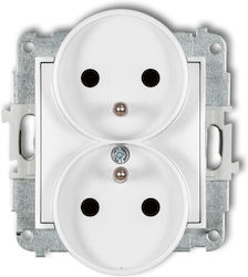 Icon Doppelsteckdose Mechanismus Rahmen Erdung 2x 2p+z Überdacht Vorderseite Schienen Matt Weiß 25igpr-2zp