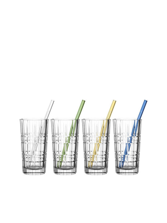 Leonardo Set de pahare pentru apa din Sticlă cu pai 400ml 4buc