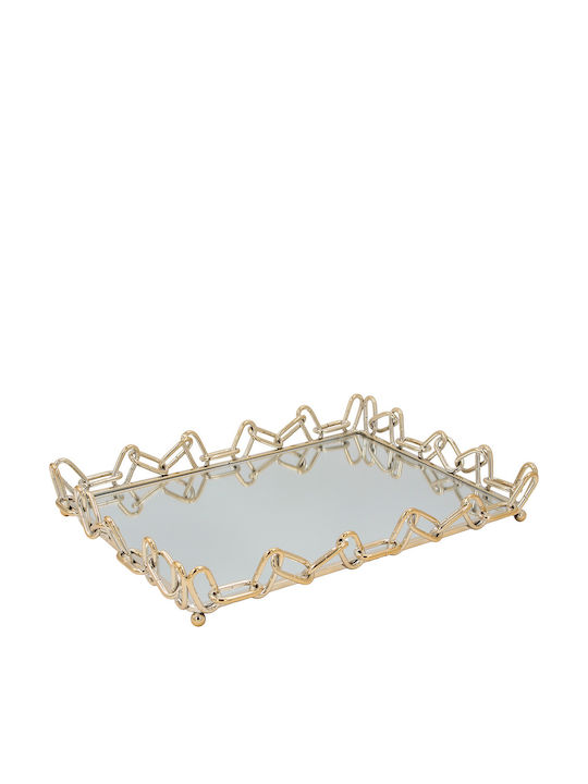 Keskor Metallic Rectangular Decorative Tray with Mirror 40x29x5.5cm