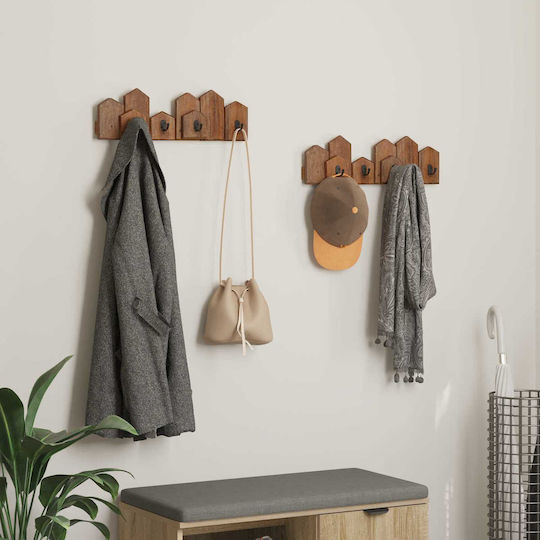 vidaXL Wooden Wall Hanger 5 Hooks Brown 48x15x8cm