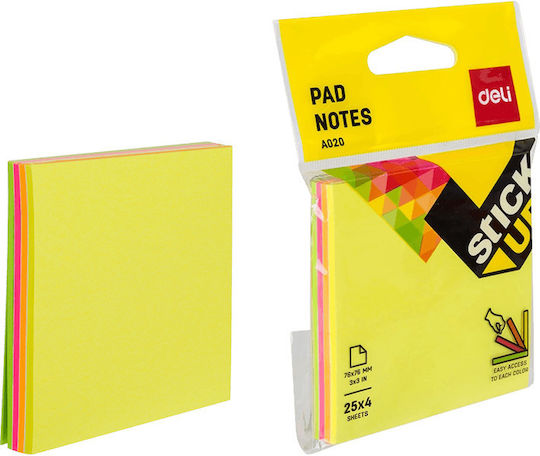 Deli Memo Pads Stickers Blister 4x25 Sheets 76x76mm Stick Up Assorted 12 Pieces