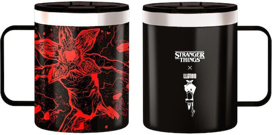 Bialetti Ποτήρι Θερμός Ανοξείδωτο 420ml Λαβή Strainger Things Μαύρη Ανοξείδωτη με Λαβή