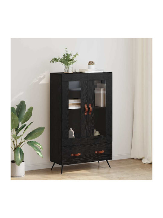 Highboard Wand Wohnzimmer Vitrine aus Holz & Metall mit Glas Black Beech 69.5x31x115cm