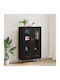 Highboard Wand Wohnzimmer Vitrine aus Holz & Metall mit Glas Black Beech 69.5x31x115cm