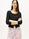 Kurze Gestrickte Damen Strickjacke in Schwarz Farbe