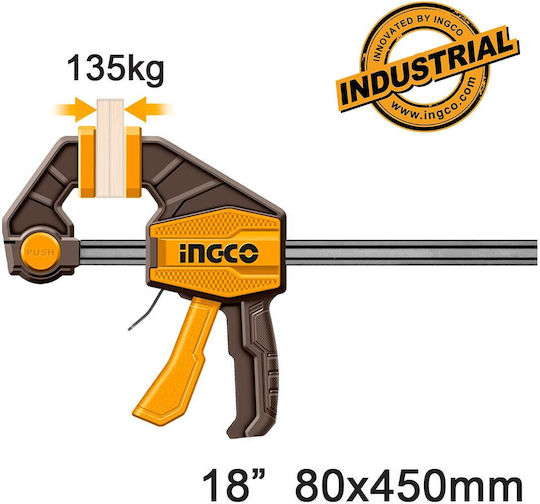 Ingco HQBC18801 Σφιγκτήρας Αυτόματος Τύπου "F" με Μέγιστο Άνοιγμα 457.2mm