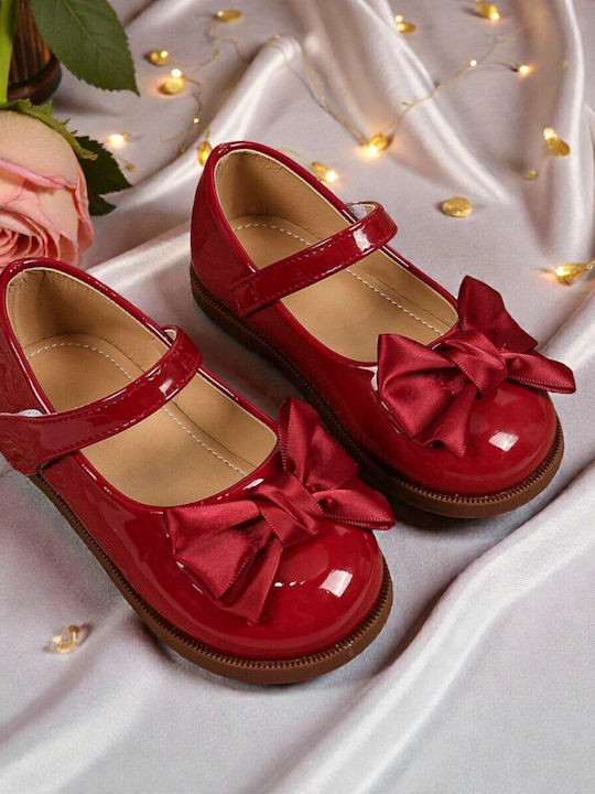 Kids Leather Ballerinas with Hoop & Loop Closure Burgundy