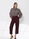 Damen Stoff Hose in Geradem Schnitt Burgundisch